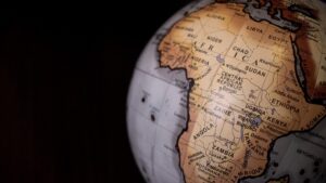 Globe with map of the world with Africa in focus